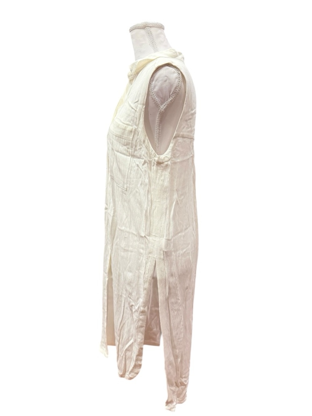 Anthropologie HD in Paris White Sleeveless Tunic Top XS Semi Sheer Button Front - Picture 7 of 11